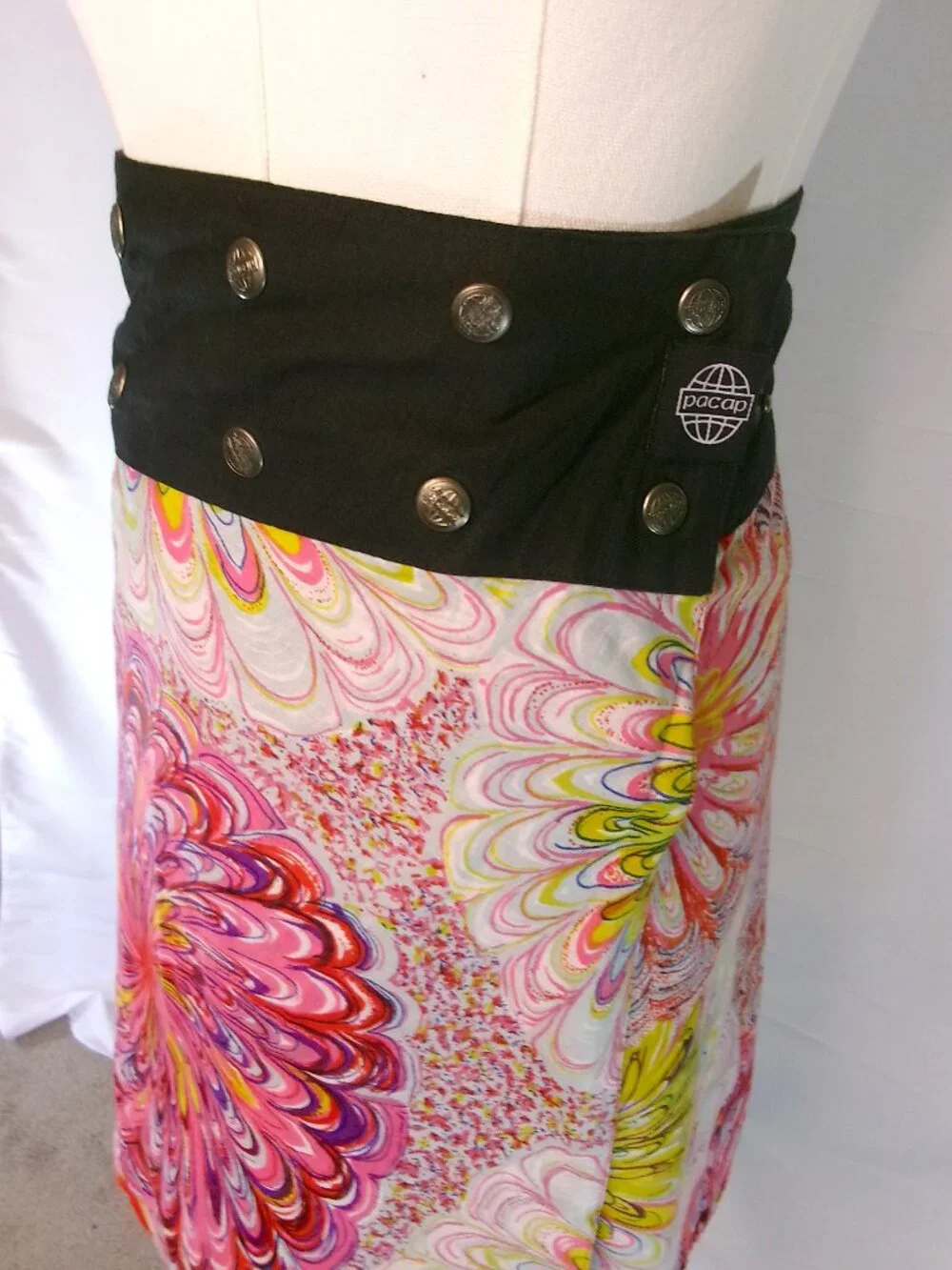 Pacap Reversible Adjustable Wrap Skirt Boho Festival Psychedelic Floral Cotton - Picture 7 of 8